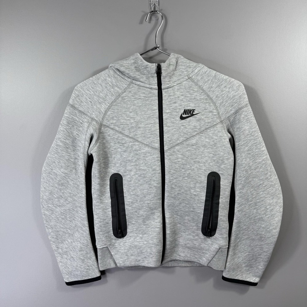 Nike Tech Hoodie Kids Small Gray Fleece Full Zip Hooded Jacket Sweatshirt